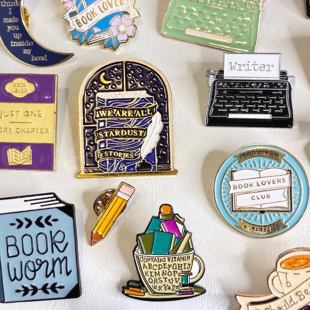 Book Lover Enamel Pin Lot Typewriter Library Tea Reading 32pc Collection - Picture 5 of 16